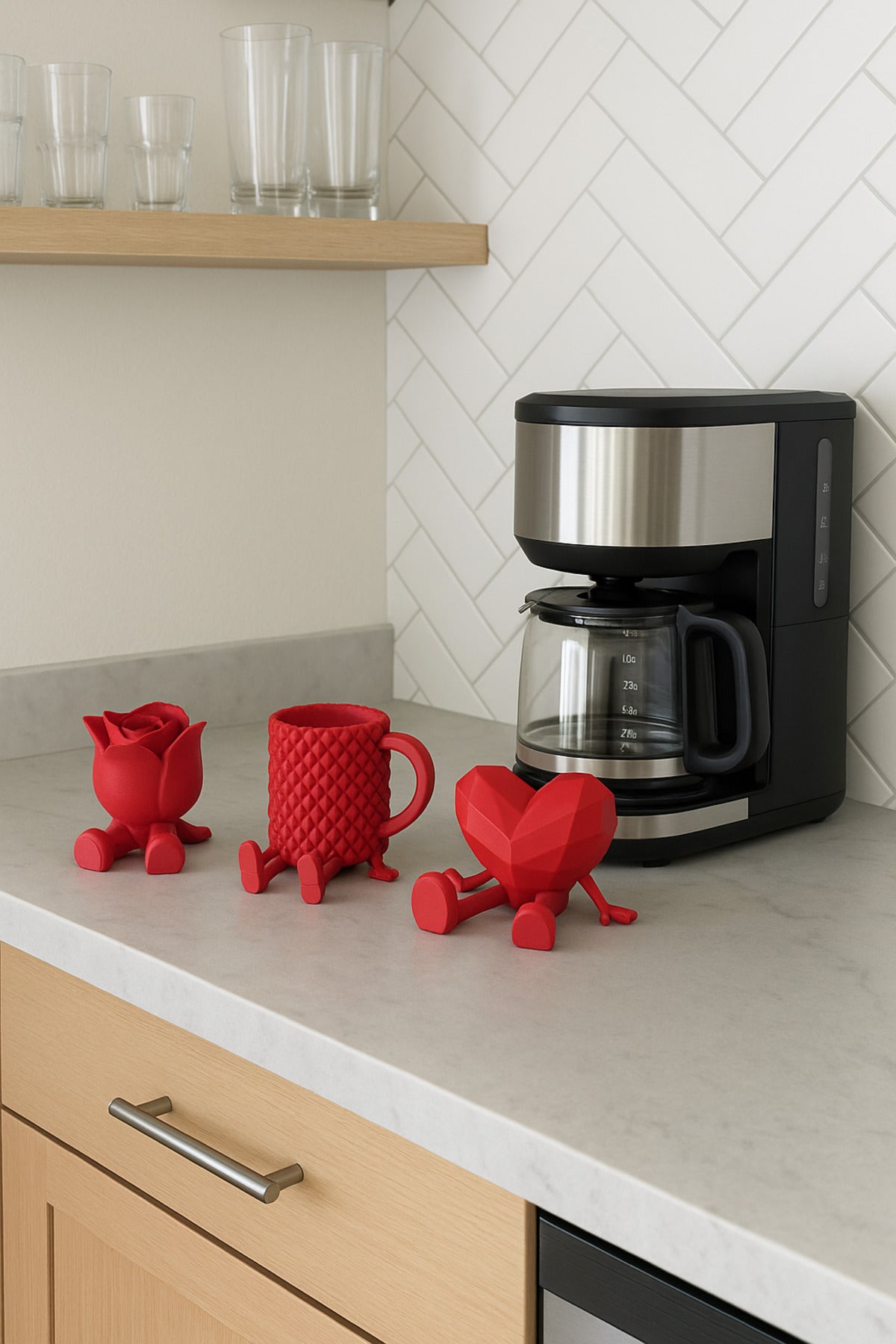 Decorative Heart Rose And Coffee Figure Coffee Lover Object 3