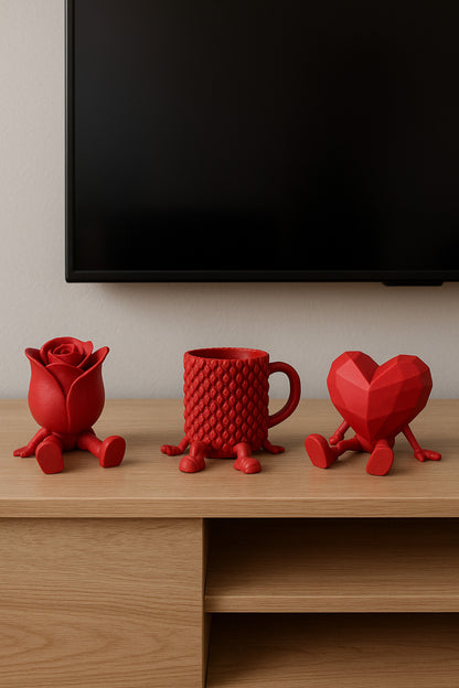 Decorative Heart Rose And Coffee Figure Coffee Lover Object 3