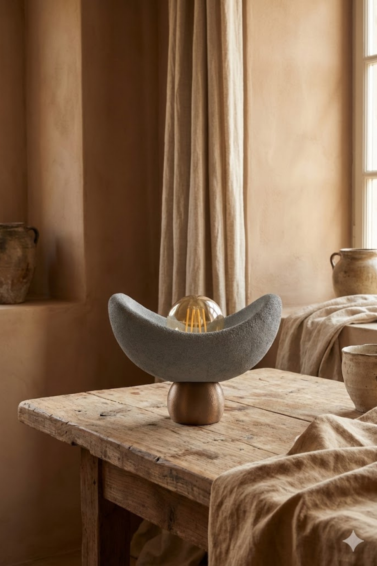 Luna Design Table Lamp Gray Bronze Detailed Lampshade, Soft Amber Light, Includes Gift Rustic Bulb 20 x 37 cm Gray
