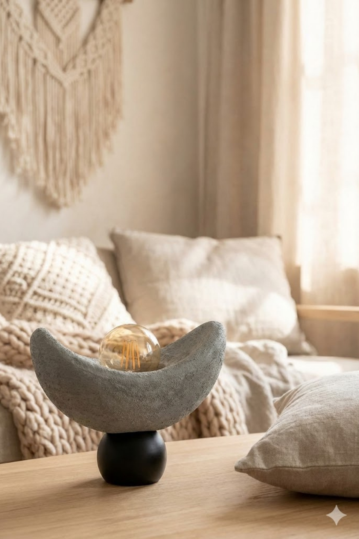 Luna Design Table Lamp Gray Black Detailed Lampshade, Soft Amber Light, Includes Gift Rustic Bulb 20 x 37 cm Gray