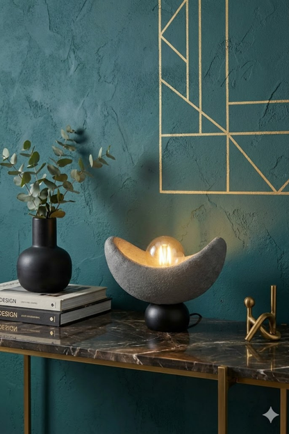 Luna Design Table Lamp Gray Black Detailed Lampshade, Soft Amber Light, Includes Gift Rustic Bulb 20 x 37 cm Gray