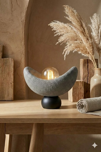 Luna Design Table Lamp Gray Black Detailed Lampshade, Soft Amber Light, Includes Gift Rustic Bulb 20 x 37 cm Gray