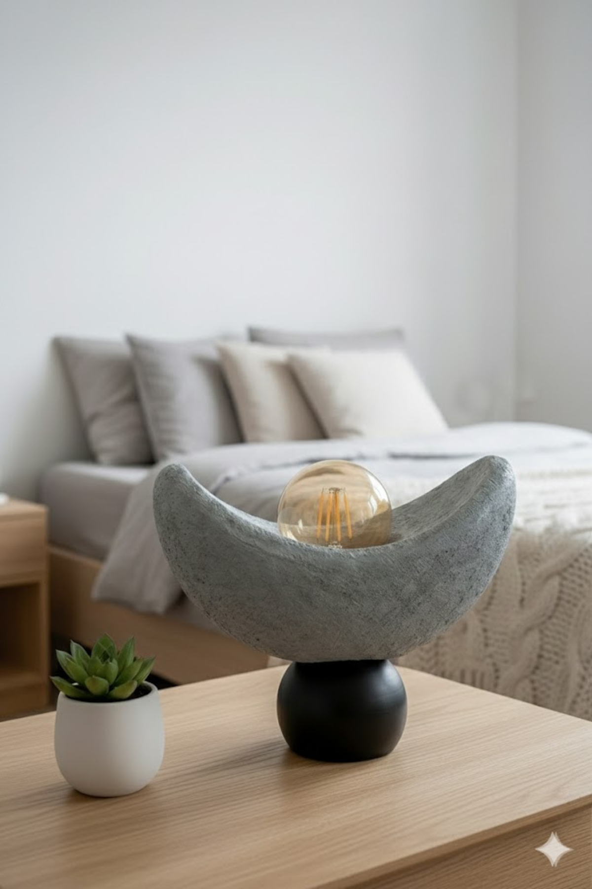 Luna Design Table Lamp Gray Black Detailed Lampshade, Soft Amber Light, Includes Gift Rustic Bulb 20 x 37 cm Gray