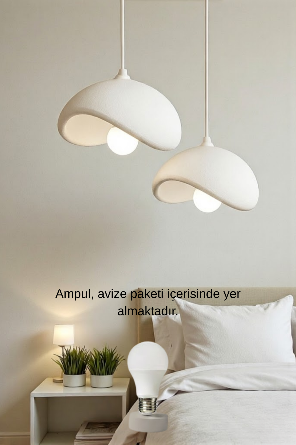 White Decorative 2-Light Pendant Chandelier, Boho Concrete Look (Includes 2x Gift Bulbs)