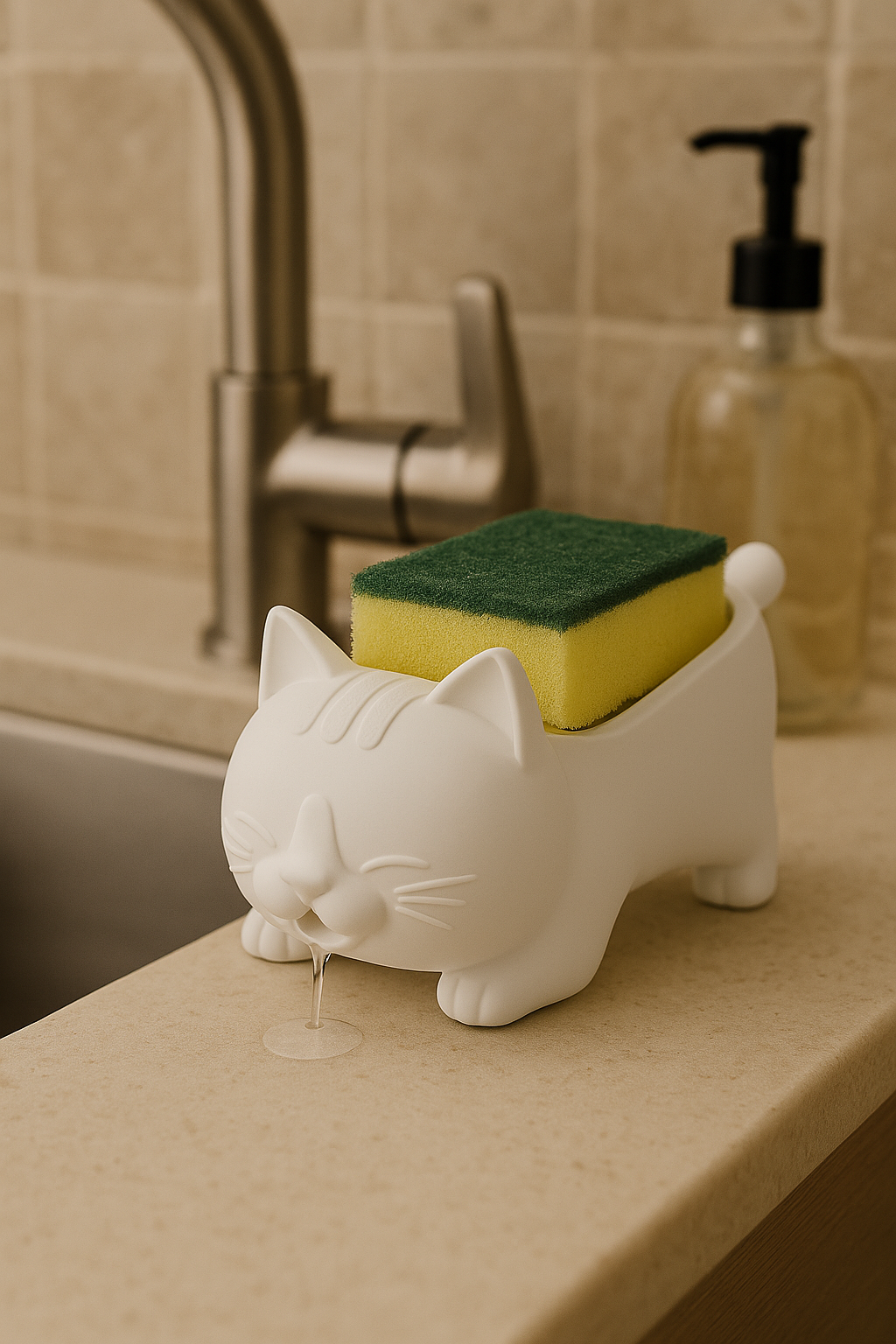 Decorative White Cat Figured Soap Dish & Sponge Holder Stylish a