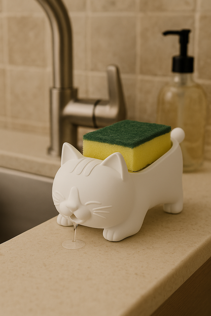 Decorative White Cat Figured Soap Dish & Sponge Holder Stylish a