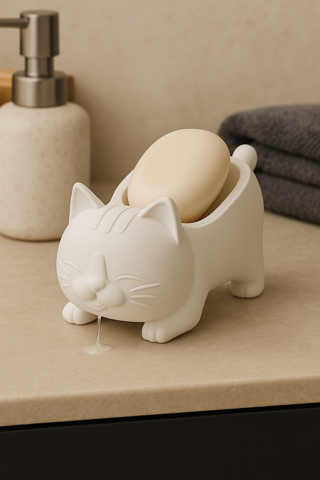 Decorative White Cat Figured Soap Dish & Sponge Holder Stylish a