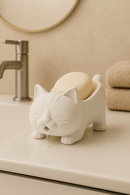 Decorative White Cat Figured Soap Dish & Sponge Holder Stylish a