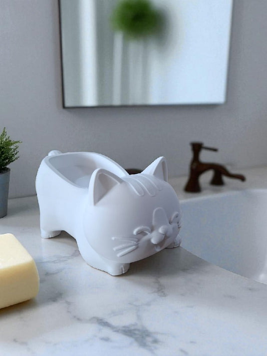 Decorative White Cat Figured Soap Dish & Sponge Holder Stylish a