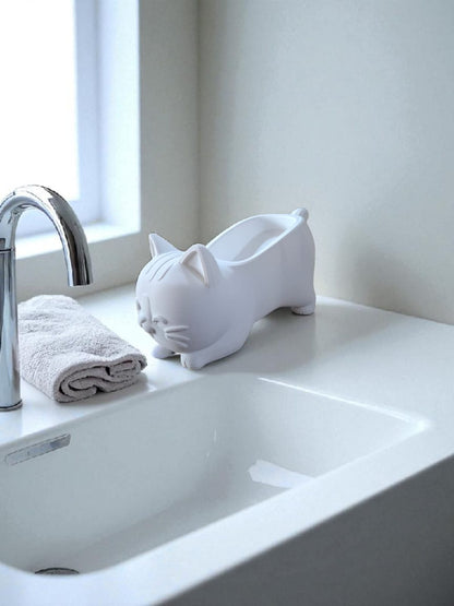 Decorative White Cat Figured Soap Dish & Sponge Holder Stylish a