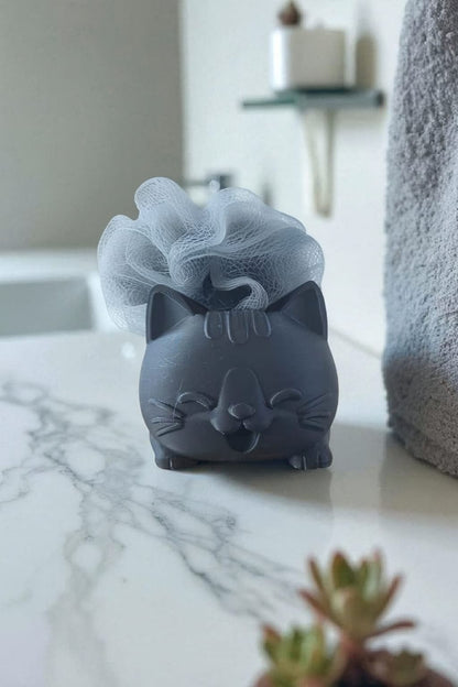Decorative Grey Cat Figured Soap Dish & Sponge Holder Stylish and S
