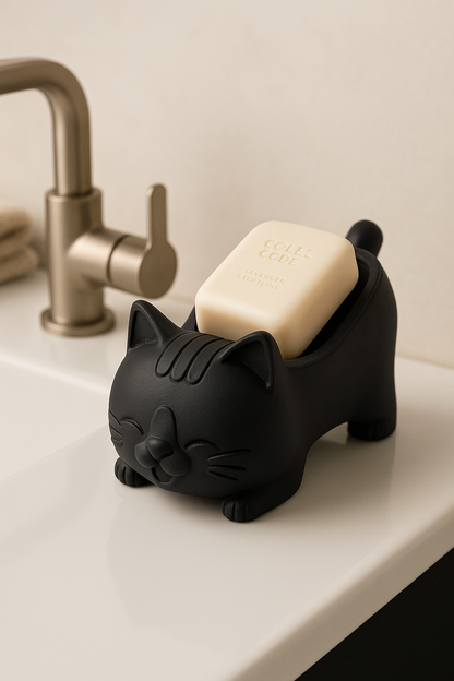 Decorative Black Cat Figured Soap Dish & Sponge Holder Stylish and