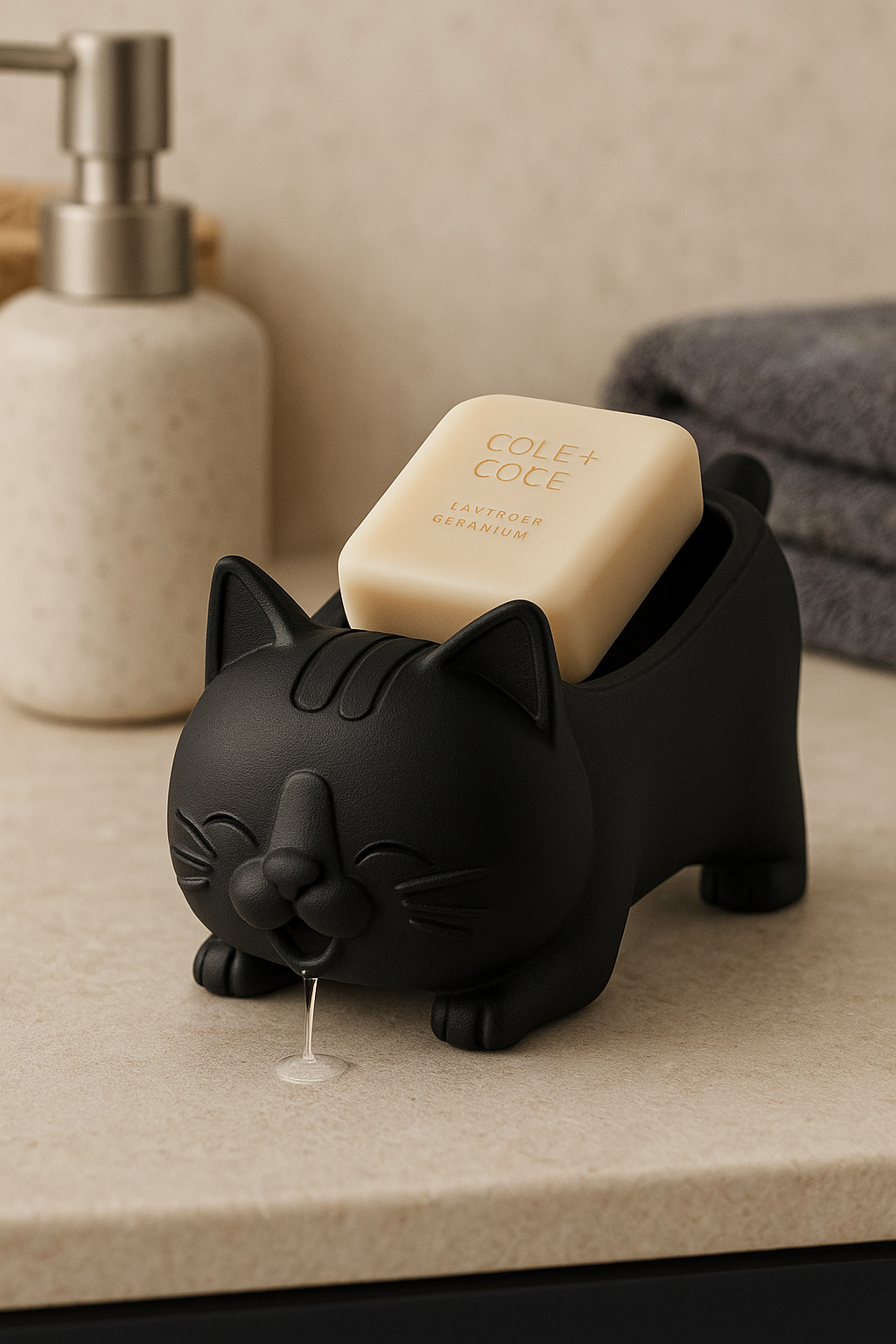 Decorative Black Cat Figured Soap Dish & Sponge Holder Stylish and