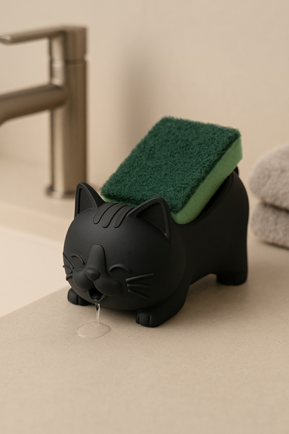 Decorative Black Cat Figured Soap Dish & Sponge Holder Stylish and