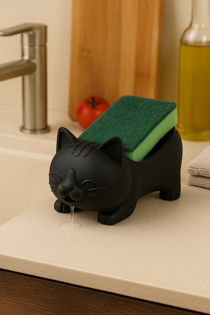 Decorative Black Cat Figured Soap Dish & Sponge Holder Stylish and